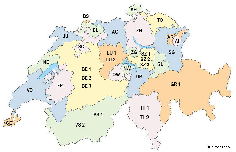 Karte Schweiz Kantone